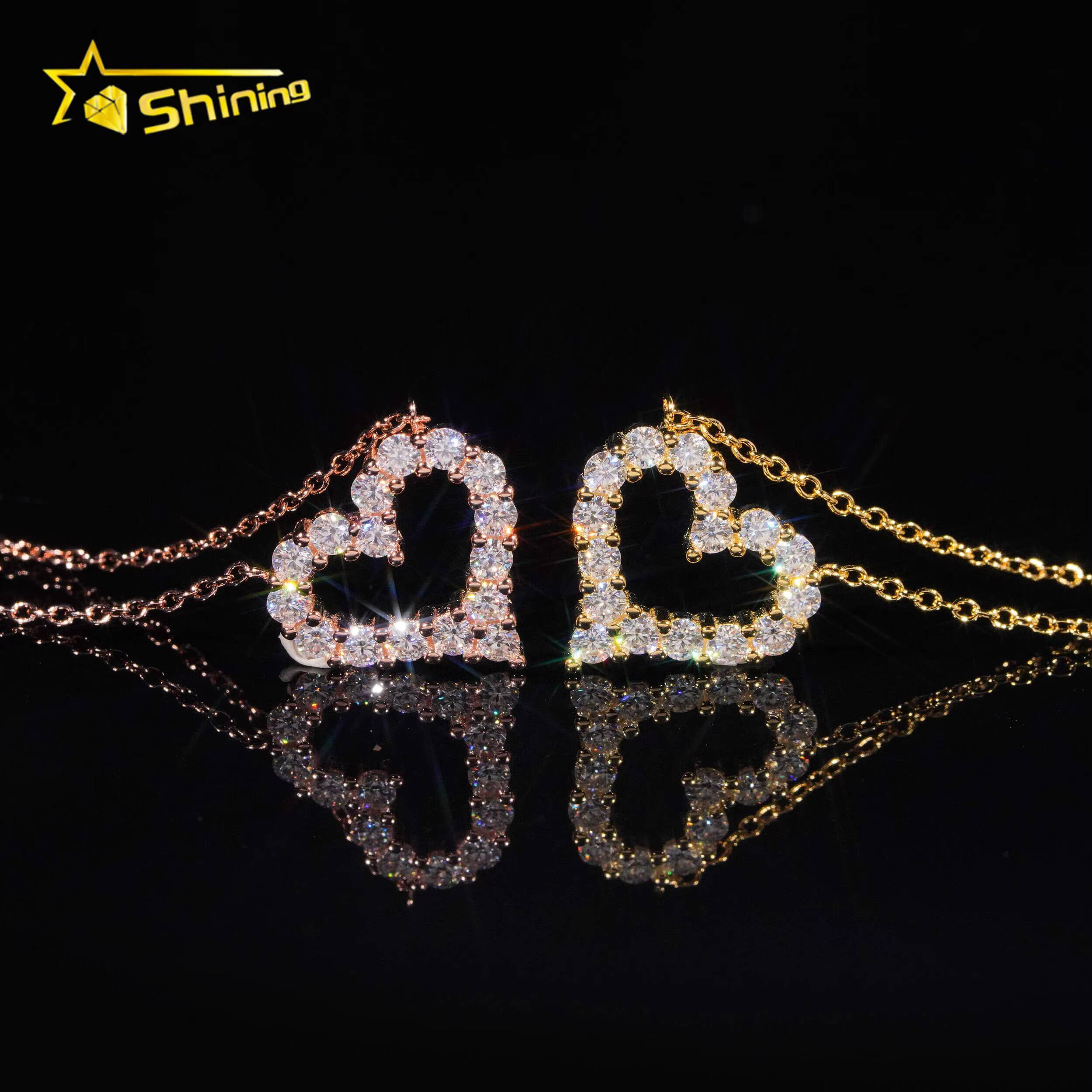 Best Selling Fashion Pendant Necklaces 925 Solid Silver Women Iced Out Moissanite Heart Pendant Necklace GRA Certificated