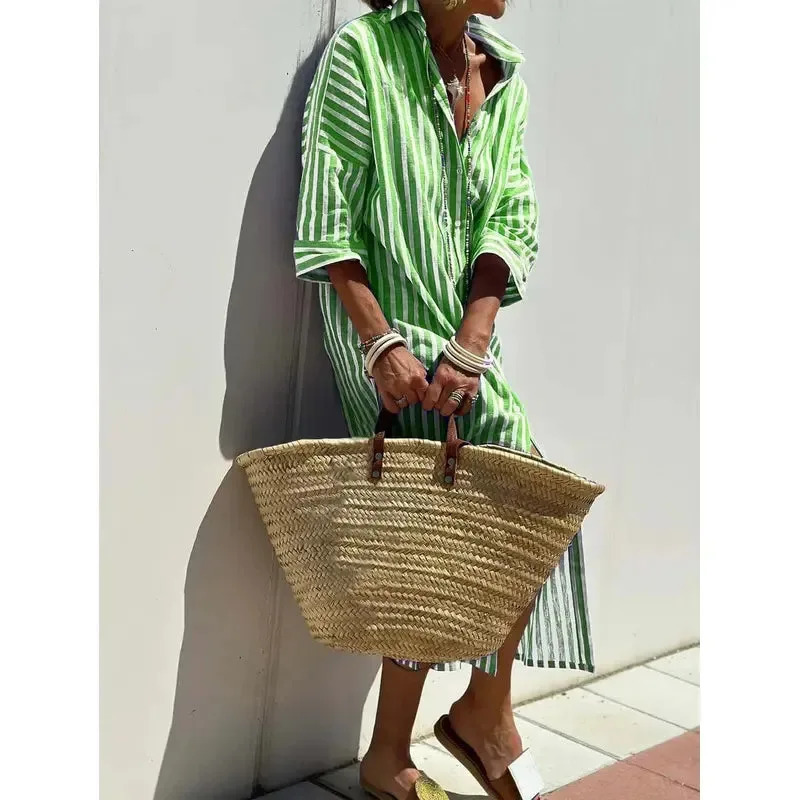 Summer Womens Striped ButtonDown Casual and Comfortable Dress Cardigan with Lapel 250728