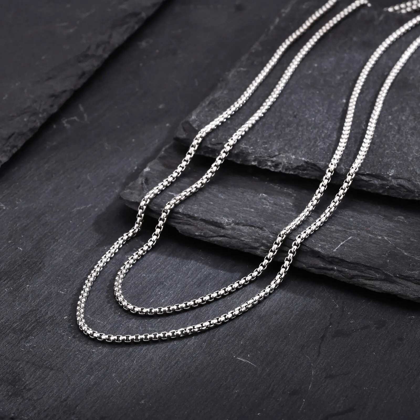 Double-layer Square Box Chain Necklaces for Men Boys 2MM Stainless Steel Chain Link Collar Trendy Unisex Jewelry GiftsXJ250708