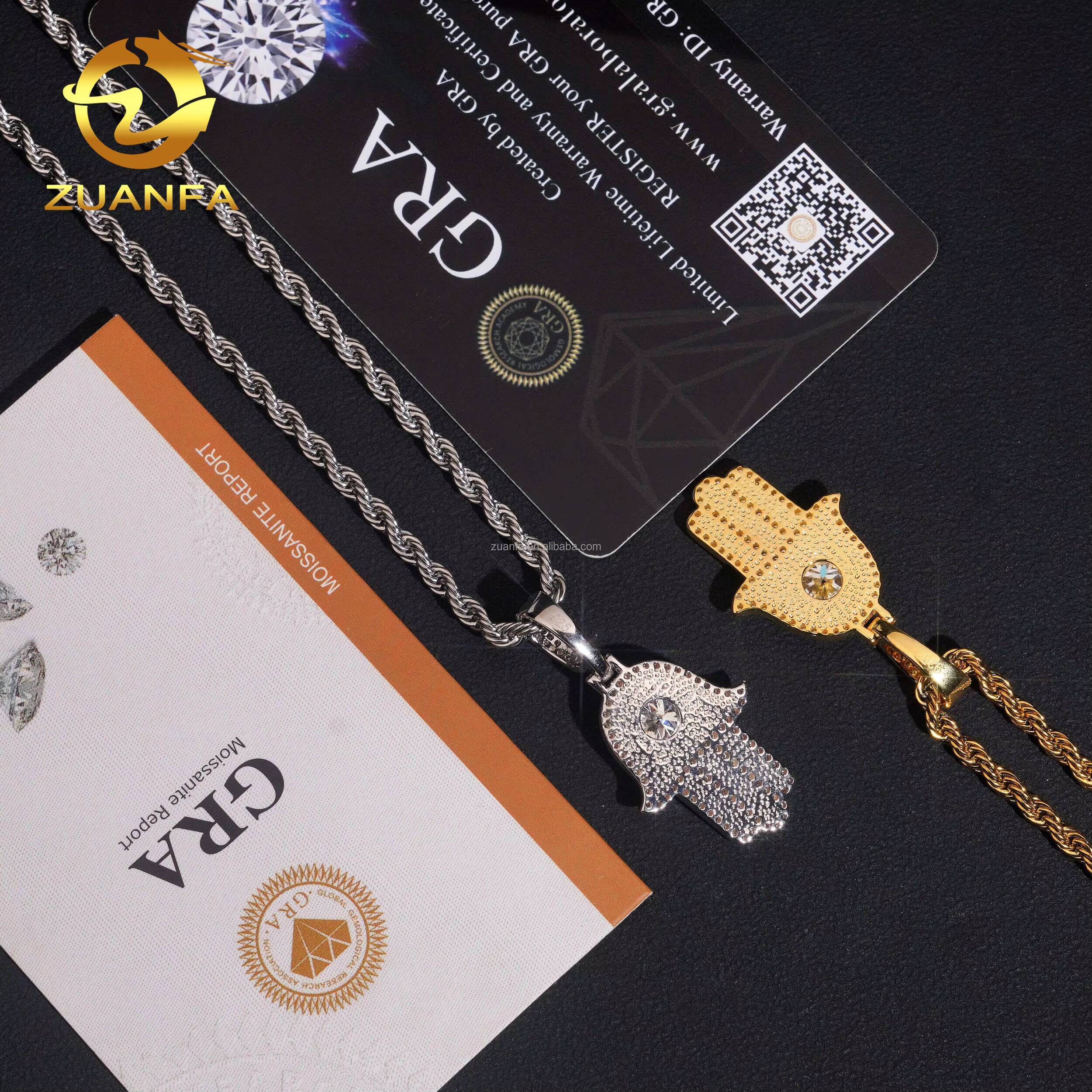 Fashion Luxury in America Warehouse Rapper Popular Jewelry Iced Out Hip Hop S925 14k Gold Plated VVS1 Moissanite Hamsa Pendant