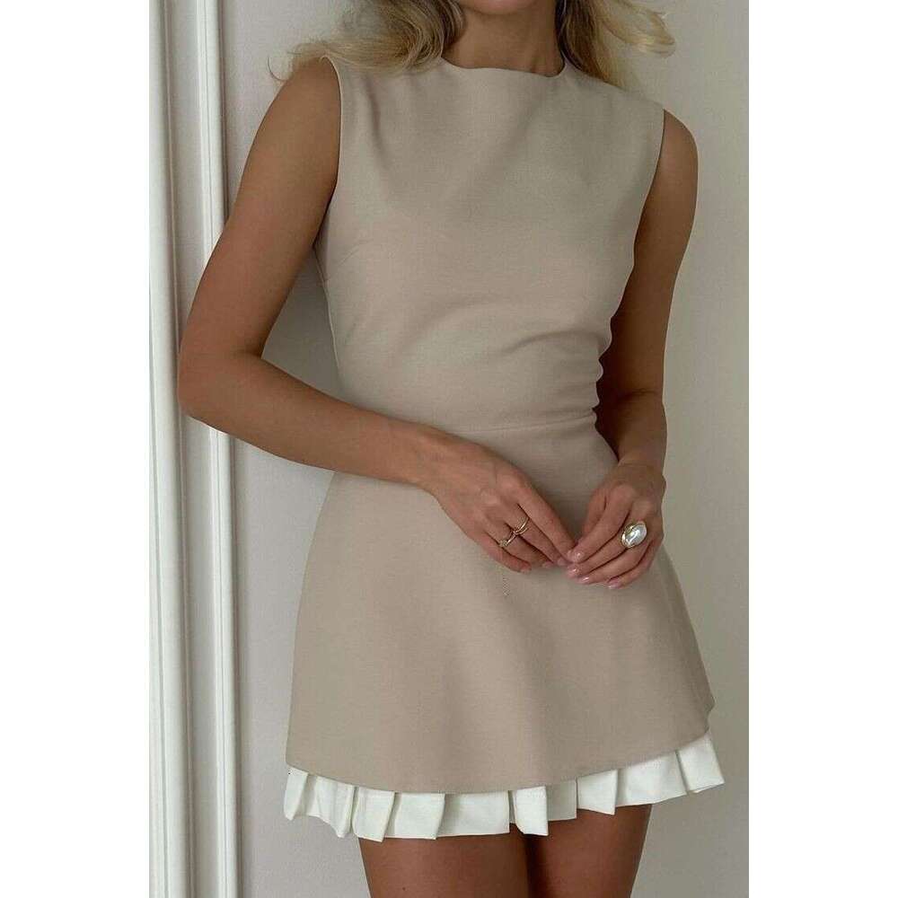 2024 New Style Personalized Patchwork Ruched Hem Sleeveless Evening Party Casual Vacation Dress Women's Clothing