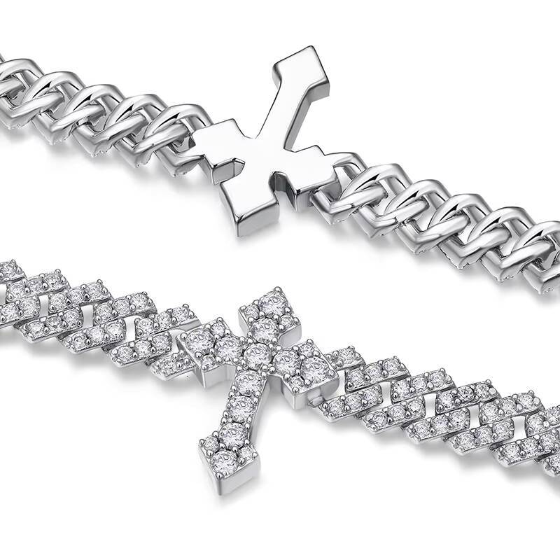 Custom Moissanite Cross Cuban Bracelet S925 Silver with 18K Gold Plating Certified Pass Diamond Tester Iced Out Hip Hop Jewelry