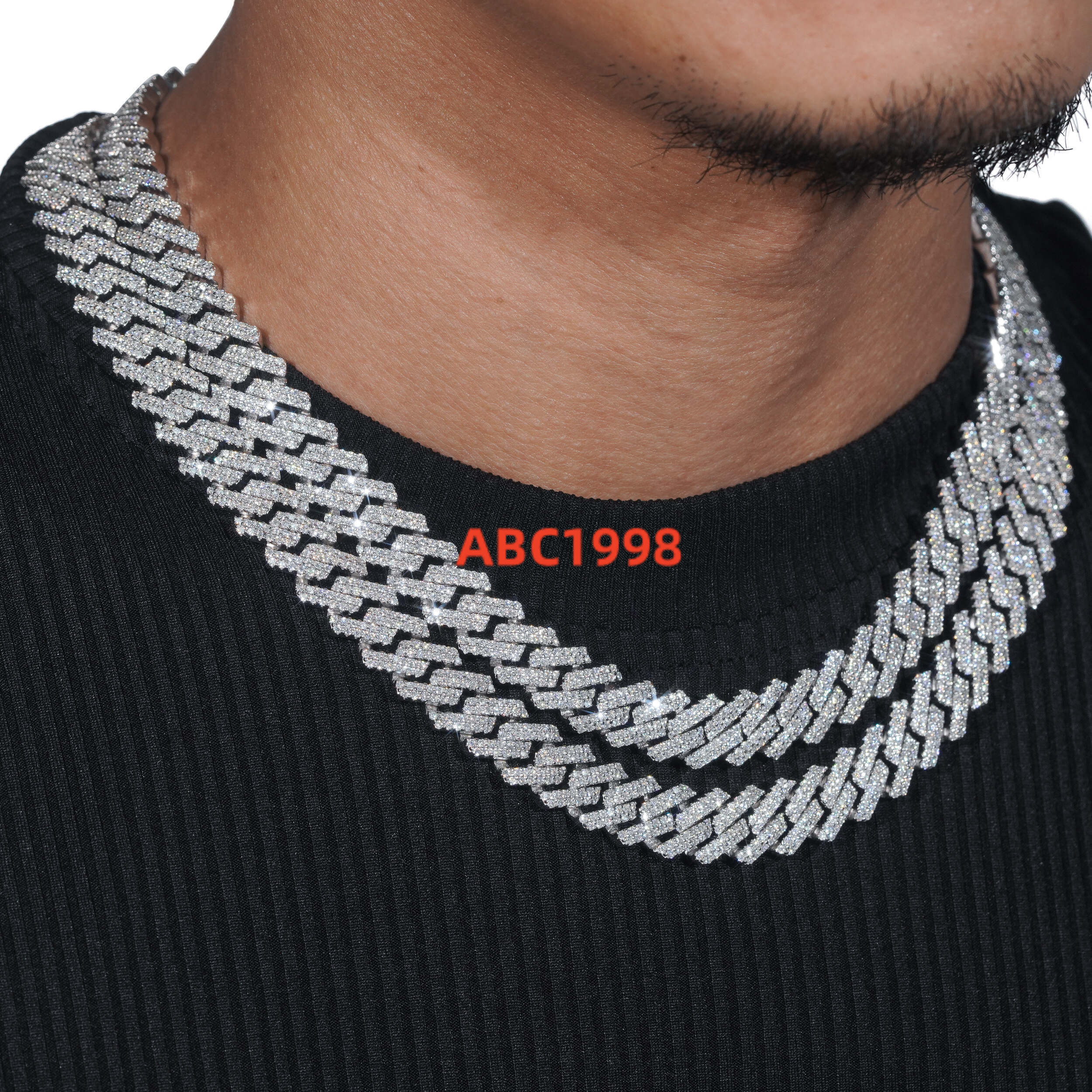 12mm White Gold Plated 925 Sterling Silver VVS Moissanite Diamond Cuban Link Chain Bracelet Iced Out Mossanite Jewelry