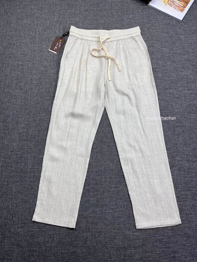 Men Pants Summer Cotton and Linen Straight Pants Solid Color Loose Pants Retro Thin Drawstring Casual Pants L1289