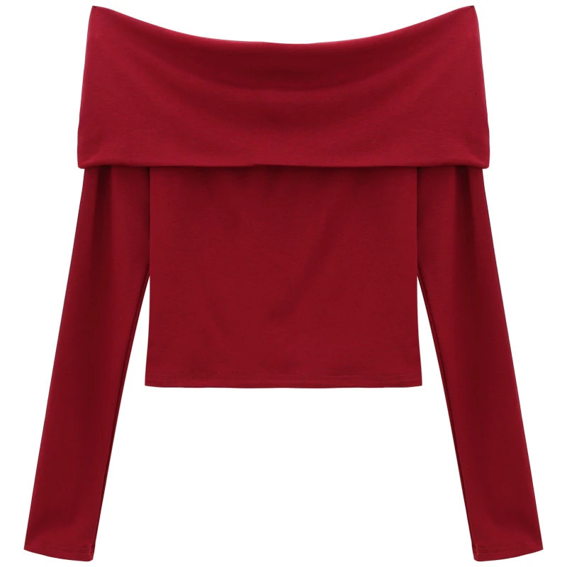 Sexy Tops Off Shoulder Long Sleeve Crop Top Womens AutumnWinter Spicy Girl Slim Fit Short Red Tshirt 250728