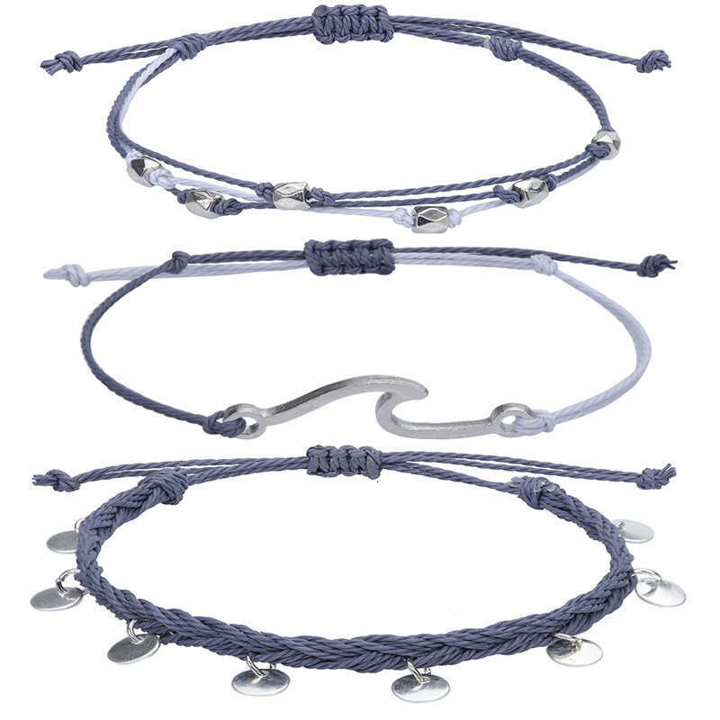 Wax Thread Braided Wave Bracelet Bohemian Style Women's Anklet Three-Piece Set ddmypluto
