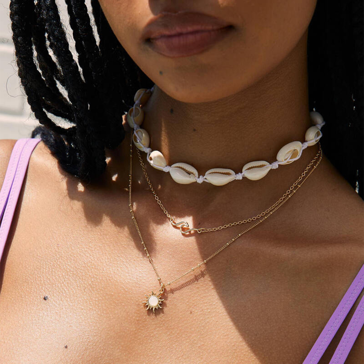 Ocean Style Shell Necklace for Women Simple Versatile Spiral Geometric Suower Pendant Collarbone Chain Jewelry for Women