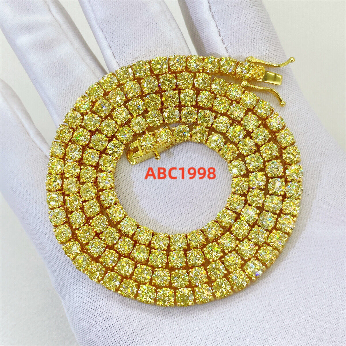 3-4mm VVS Canary moissanite tennis chain 925 silver diamond tester pass and more sizes available.