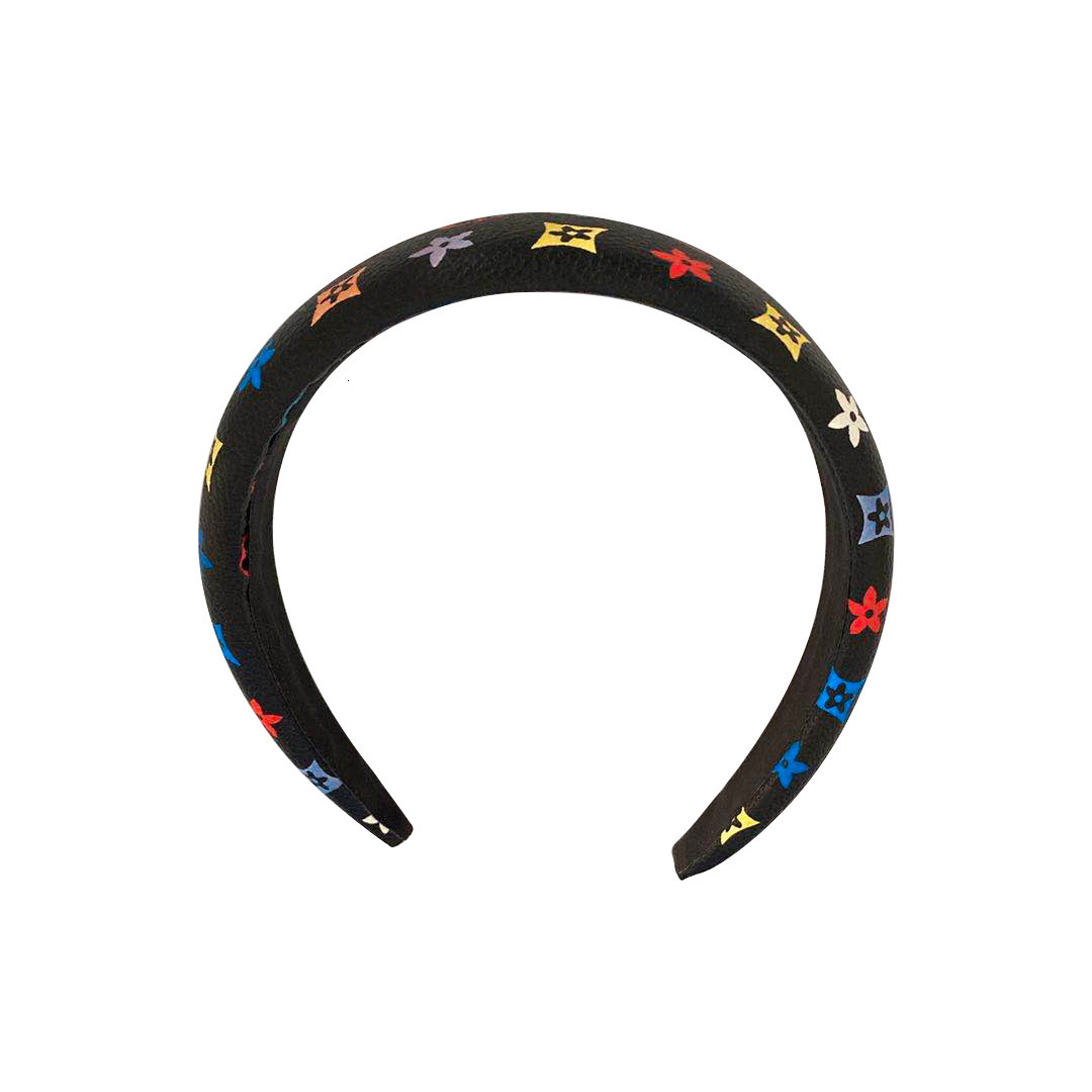 Temperament hair band Korean version leather color printing plaid wide edge hair band hair accessories simple face washing hair pressing hair clip fem