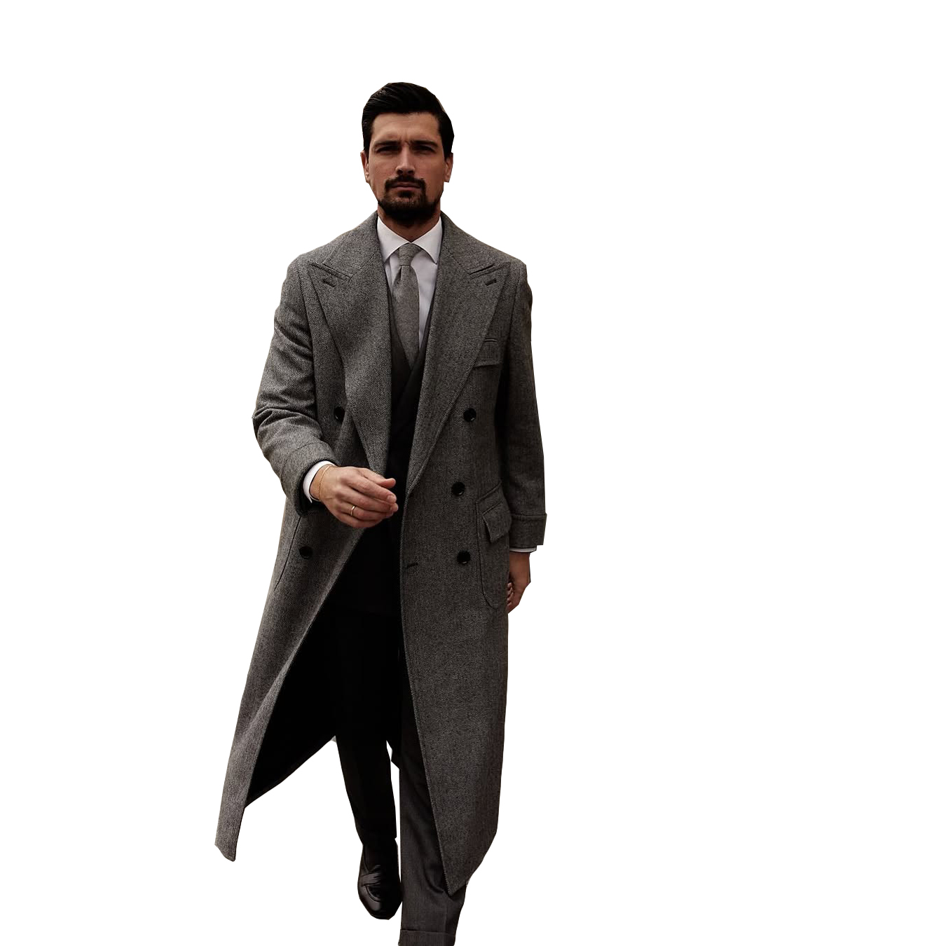 Wool Blend Coat Men Peaked Lapel Over Jacket Double Breasted Business Long Overcoat Plus Size Warm Formal Business Customized