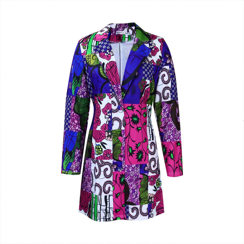 Elegant Ethnic Style Suit Collar Printed Long Sleeve Plus Size Dress 240729