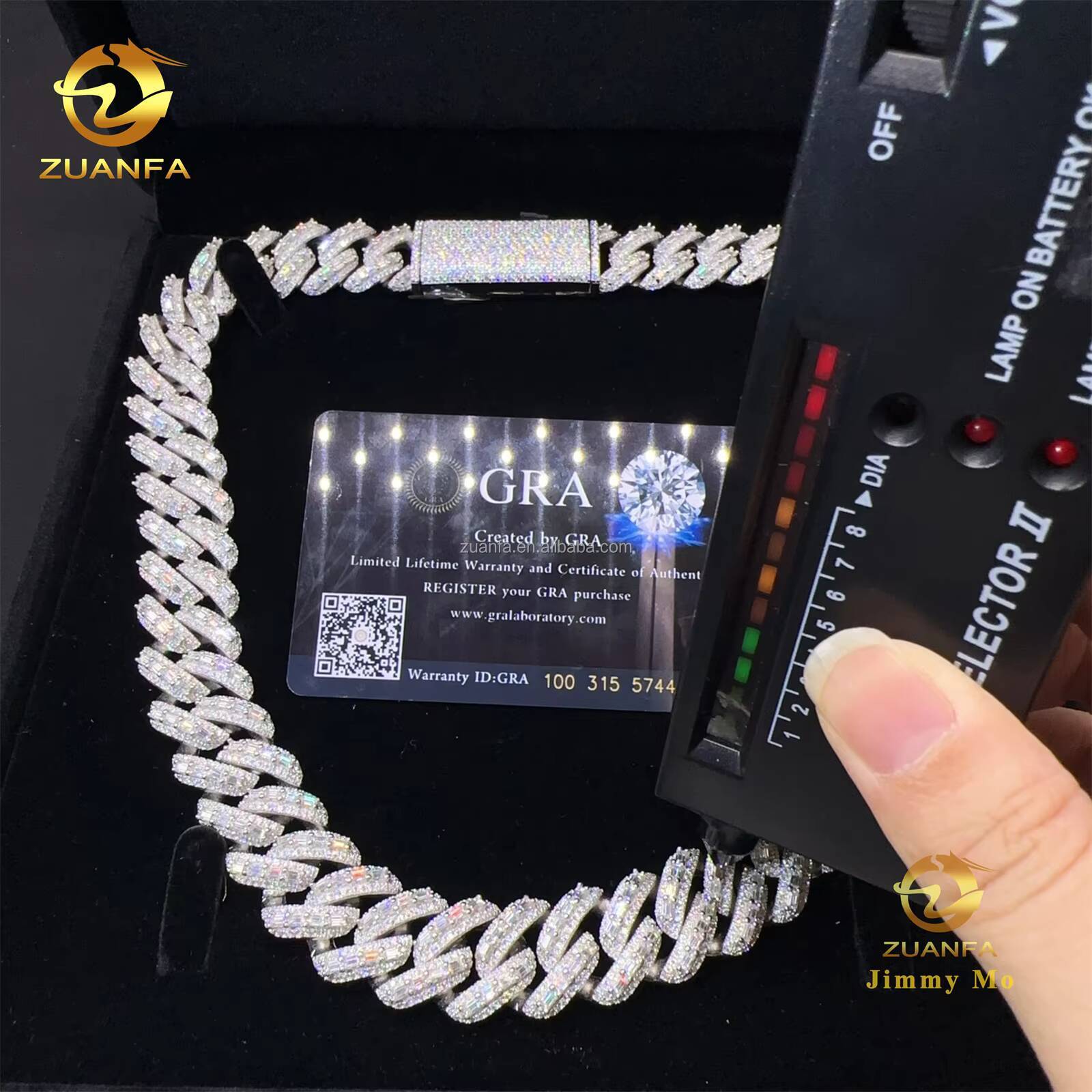 18mm Three Row Stone Luxury Rapper Jewelry 925 Solid Silver Iced Out Hip Hop Baguette Moissanite Diamond Miami Cuban Link Chain