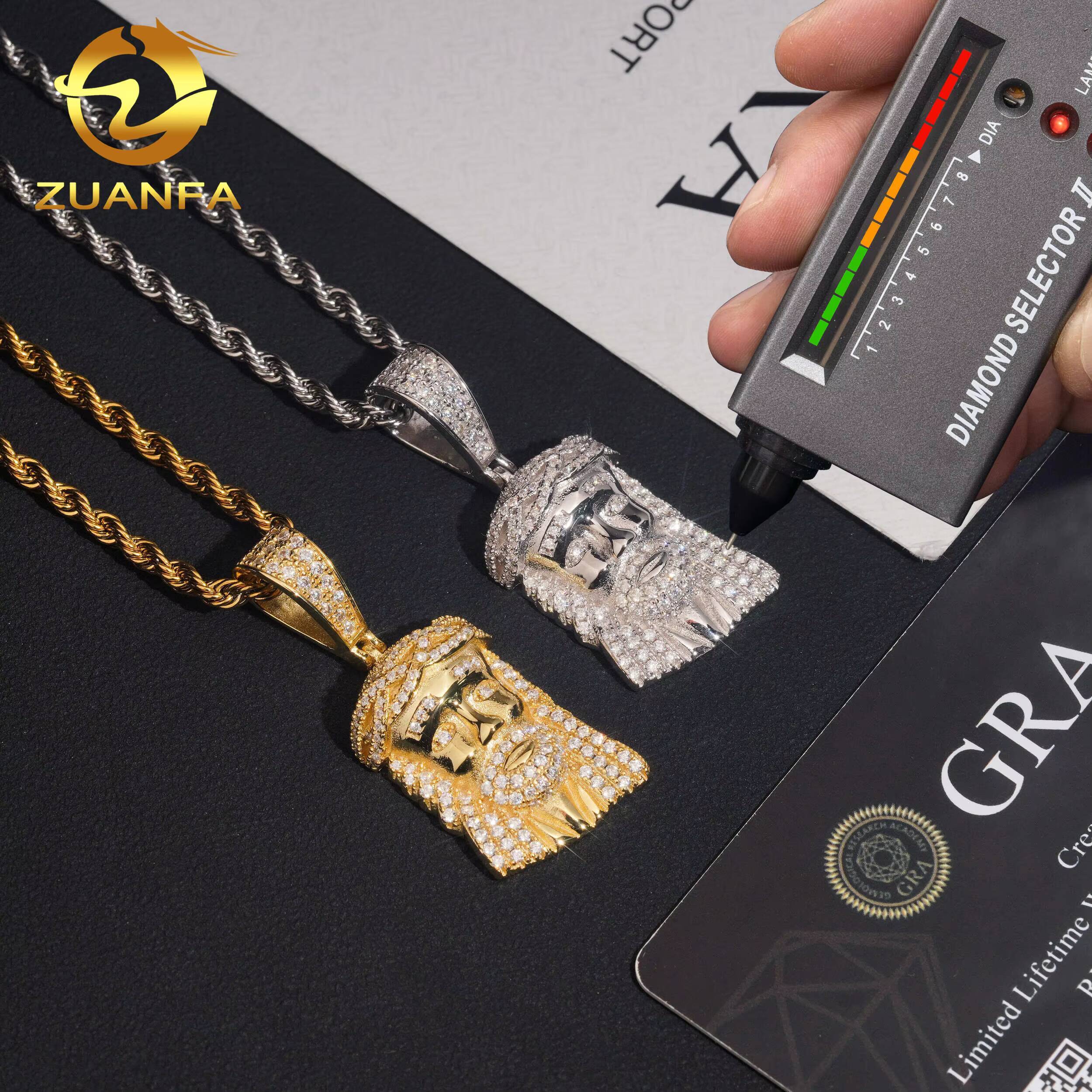 Small Jesus Piece Real Gold Vermeil Iced Out Jewelry Rapper Custom Moissanite Pendant Jesus Pendant Pass Diamond Tester