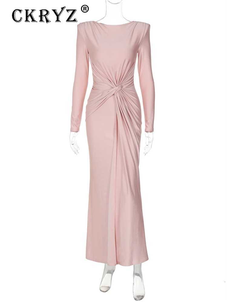 Ladies Elegant Evening Party Dress Women Long Sleeve O-Neck Ruched Fashion Long Dresses Women Night Club Streetwear Fall Outfit Z250728