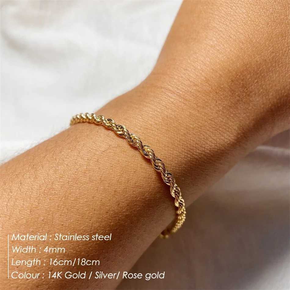 100% Twisted Rope Chain Bracelets for Women Lady Stainless Steel Gold Color Bracelet Wrist Jewelry Wholesale Dropshipping W250728