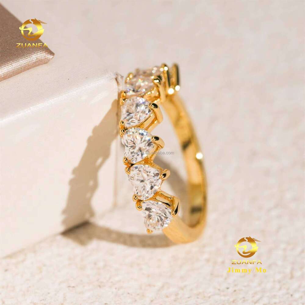Unique Design Elegant Silver Gold Plated Full Diamond Tester Bridal Jewelry D Heart Silicon Stone Eternal Ring