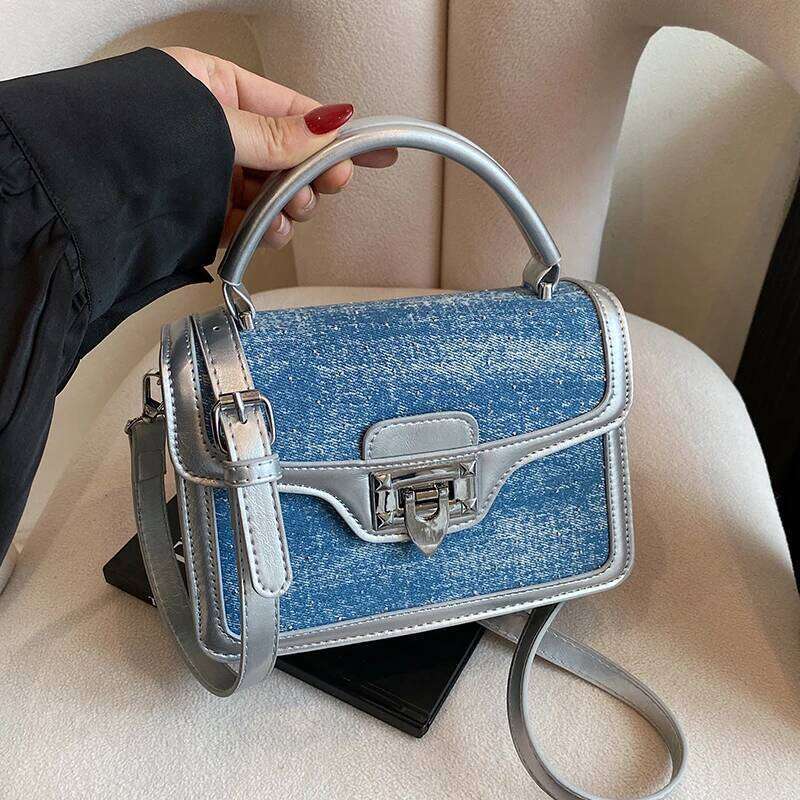 Small Square For Women Retro Denim Crossbody Famous Brand Handbag Solid Color Pu Leather Lady Shoulder Bag Black Bolsos