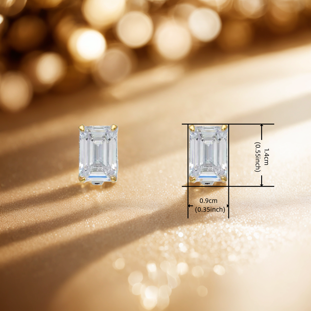 Luxurious square studs with shiny geometric cuts and contrasting gold claws