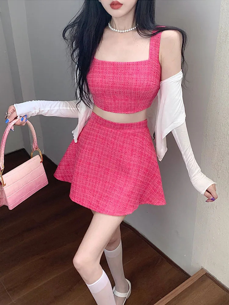 2 Piece Set Women Vest Crop Top Mini Skirt Sets Korean Sweet Summer Womens Outfits 250728
