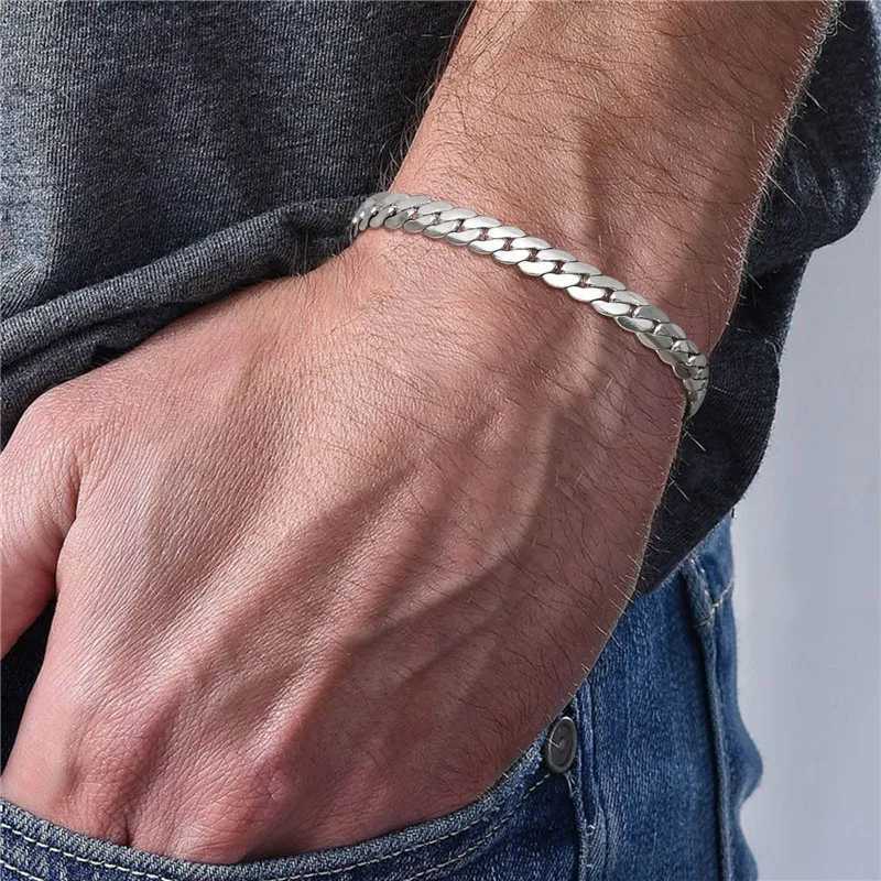 Flat Cuban Chain Bracelets for Men Stainless Steel Adjustable Chain Links Wristband Stylish Men Accessories Jewelry Gifts W250728