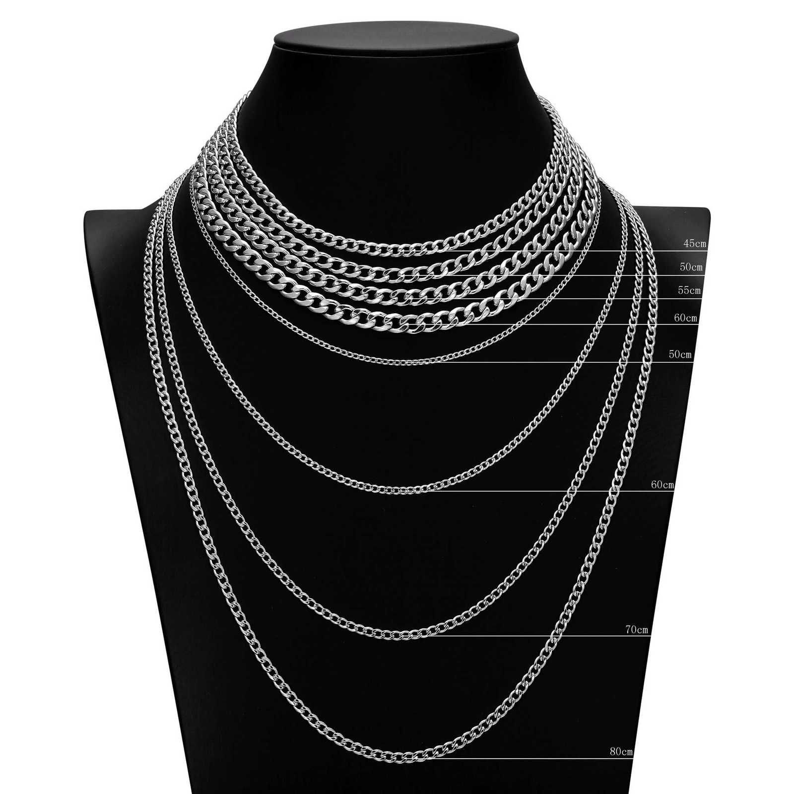 2-7mm Punk Size Mens Curb Cuban Link Chain Stainless Steel Necklace Women Silver Color Male Jewelry Gifts for Hip-Hop Boys XJ250708