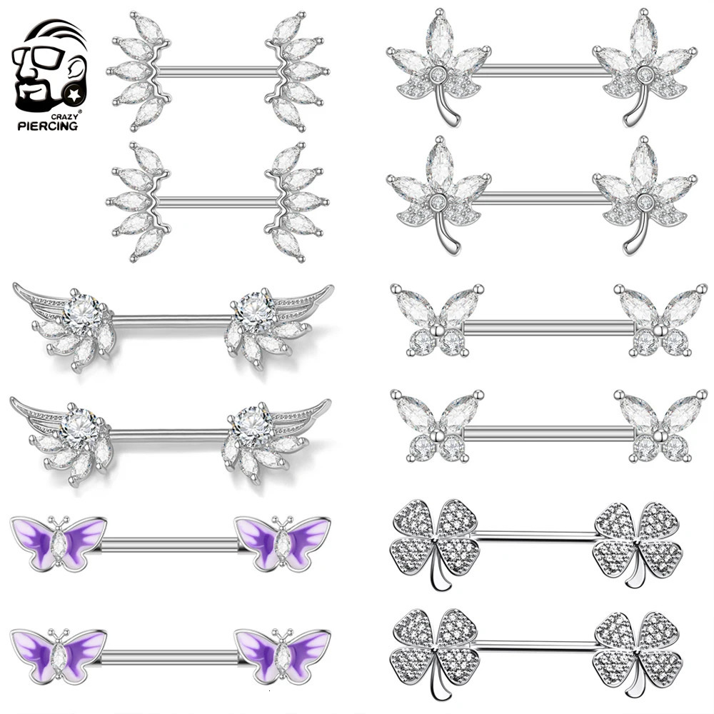 2pcs 316L Steel Maple Leaf Nipple Rings Barbell Butterfly Wing Shield Piercing for Women Girls Sexy Nipple Piercing Body Jewelry 250722