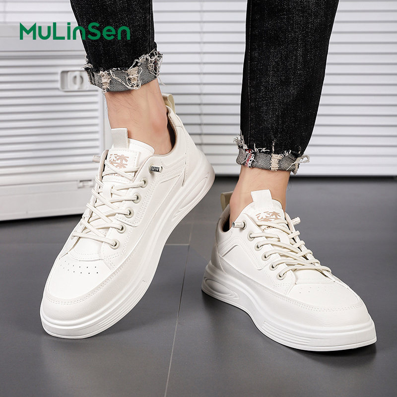 Mulinsen summer men's casual shoes 2025 new genuine leather breathable sneakers men's versatile trendy white shoes for work