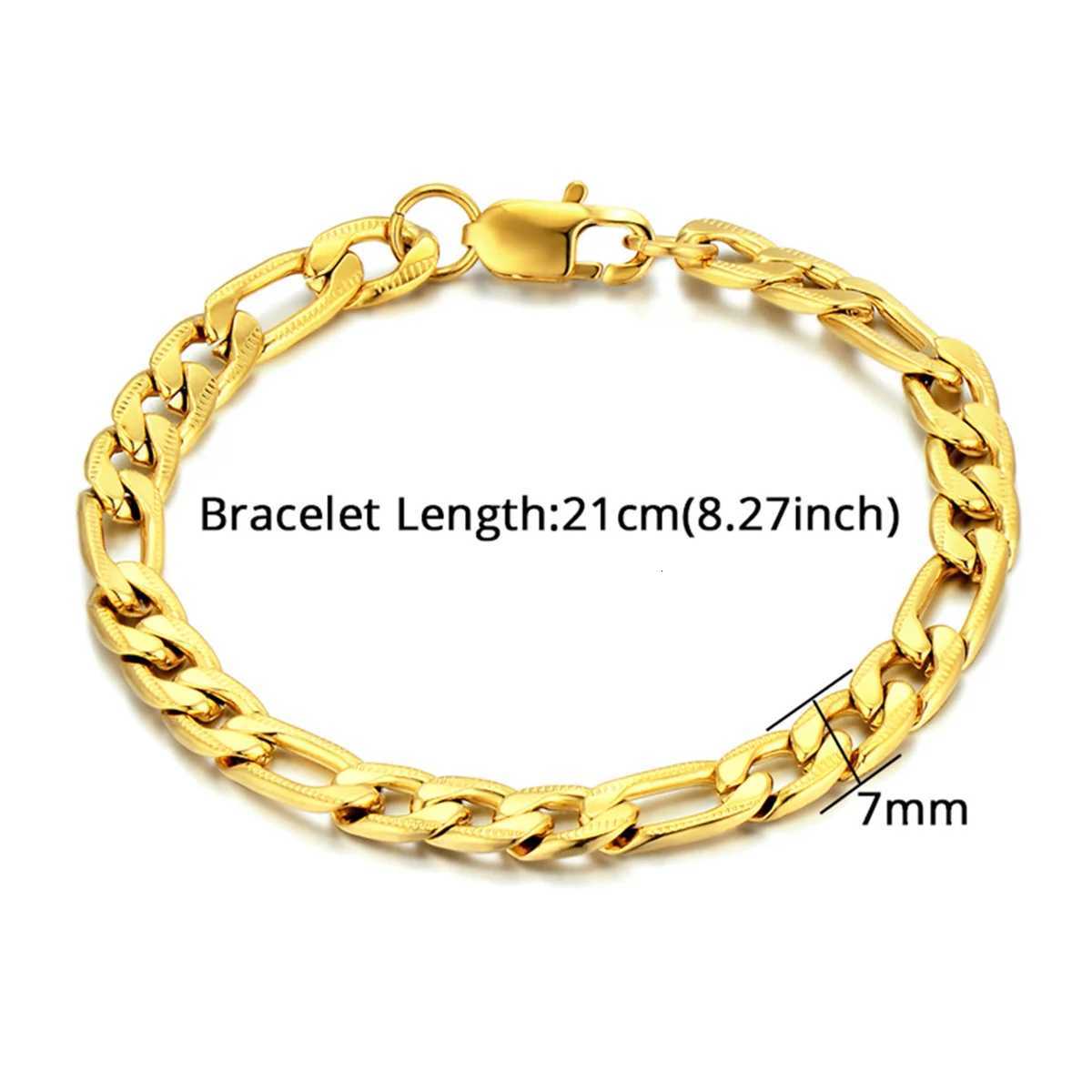 7mm Punk Embossing Figaro Chain Link Bracelet Gold Silver Color Stainless Steel Hand Chains for Women Men Fashion Jewelry Gift W250728