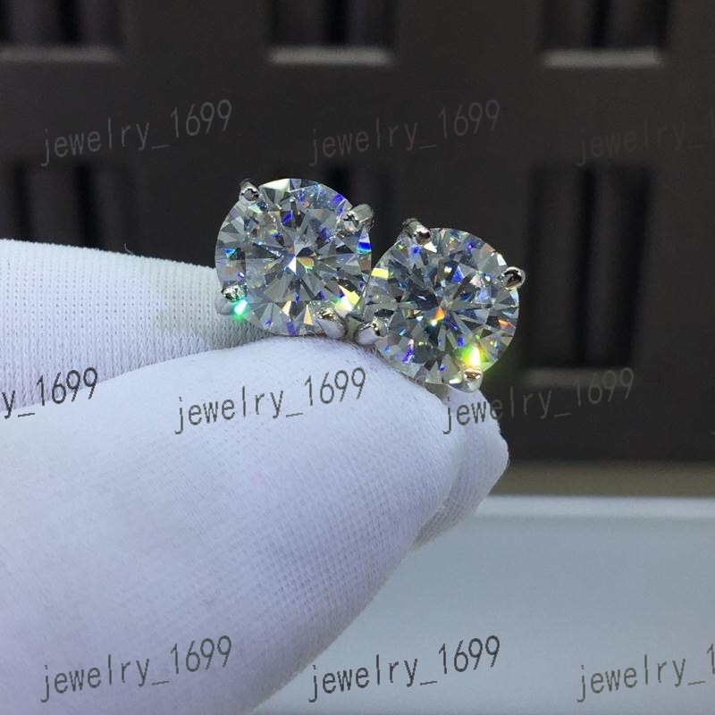 Silver 925 Original Total 6 Carat Round Excellent Cut Pass Diamond Test D Color Moissanite Wedding Stud Earrings for Teen Girls