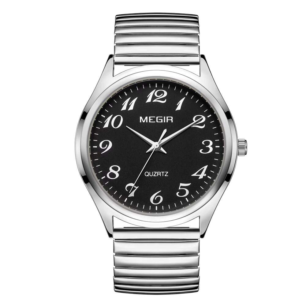 DHwatches MEGIR 1088 Senior Watch - Large Dial Easy-Read Watch for Elderly, Stainless Steel Band, Quartz Movement, 30M Waterproof