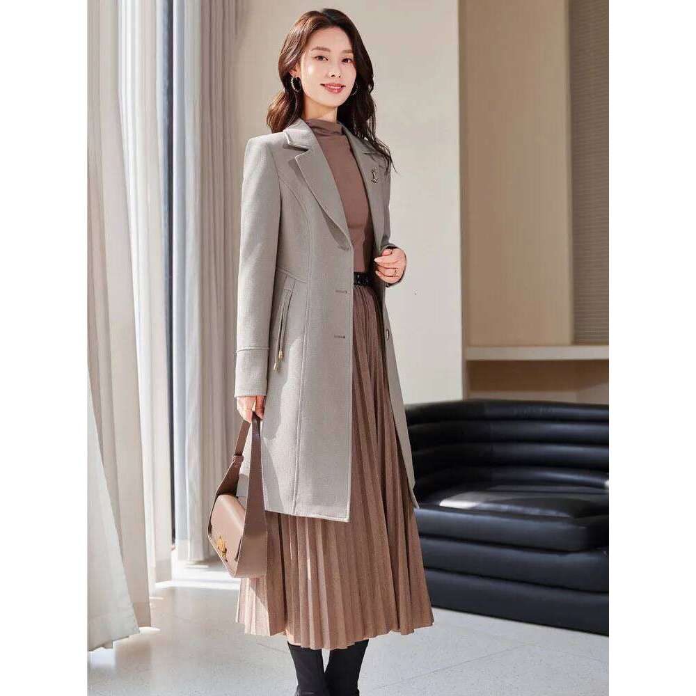 High End Female Long Slim Trench Coat For Women England Single Breasted Khaki Women Windbreaker Larger Size Outwear