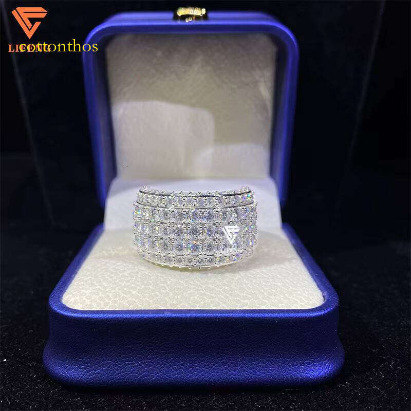 Fine Jewelry Ice Out Sier Solid VVS Moissanite Wedding 5 Rows Dia Engagement Couple Ring