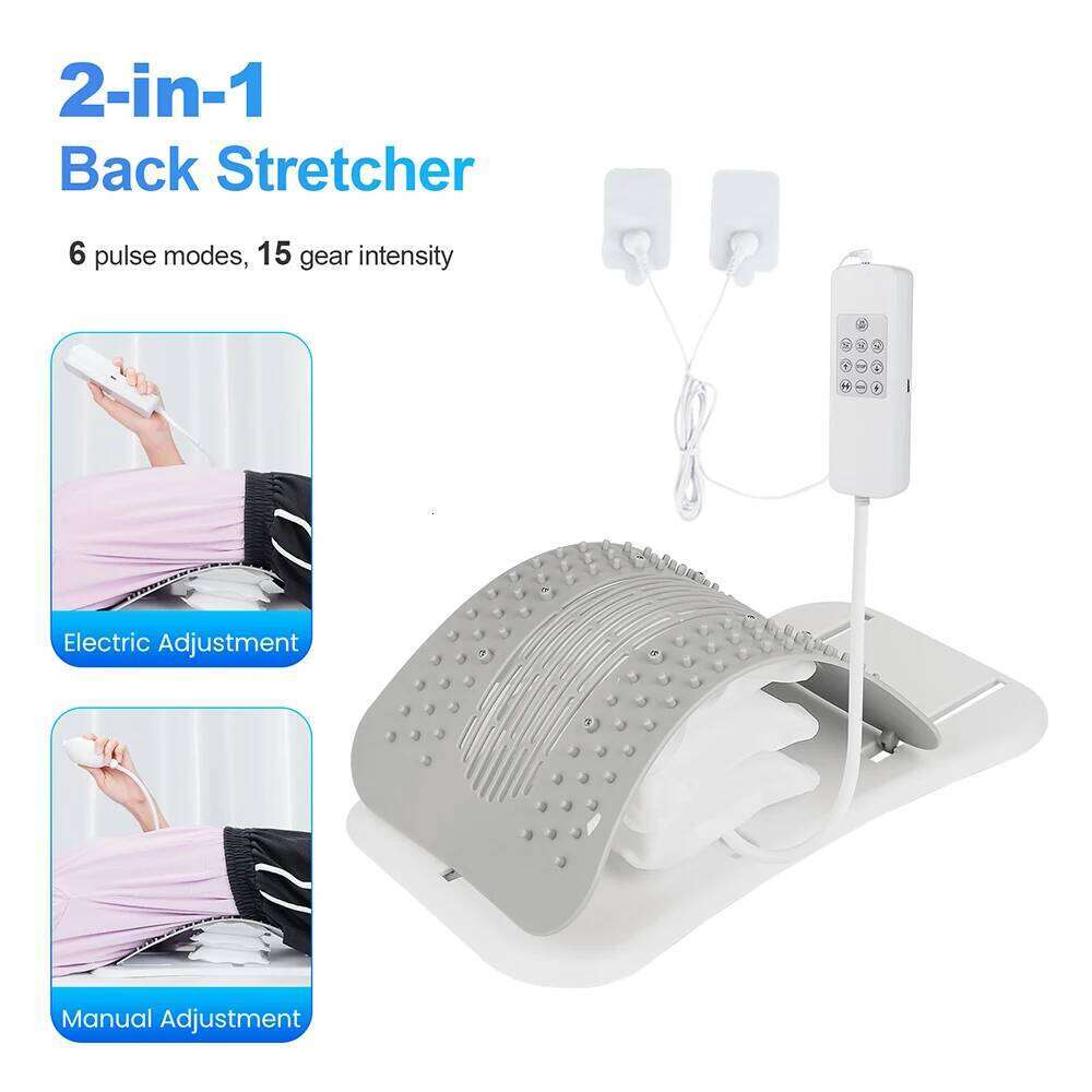 2-In-1 Electric+Manual Stretcher Adjustable Height Airbag Waist Back Stretching Massager Lumbar Support Traction Maseador