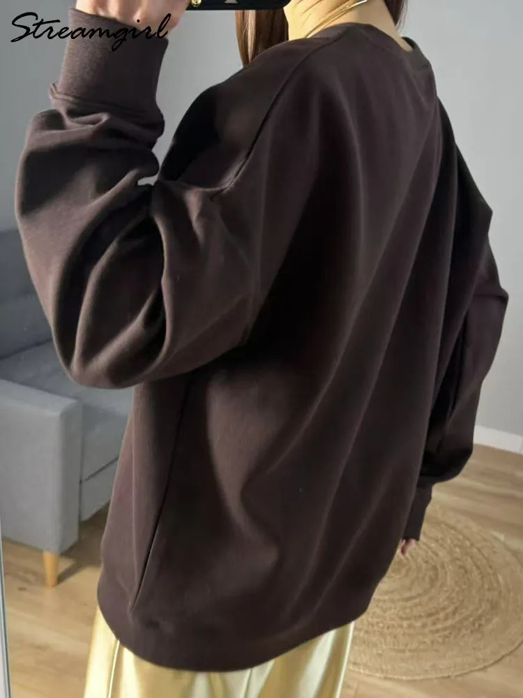 100% Cotton Sweatshirts for Women Oversized Autumn Long Sleeve Tops Basic Pink Hoodies Without Hood Loose O Neck Sweatshirt Women 250728