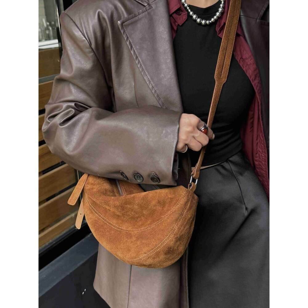 Retro Unique Design Red Coffee Color Autumn Saddle Flap High-end Suede Cow Leather Female Messenger Bag