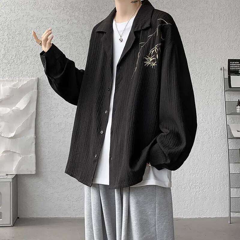 Embroidered Shirt Men Long Sleeve Spring Autumn Trendy New Chinese Style Fashion