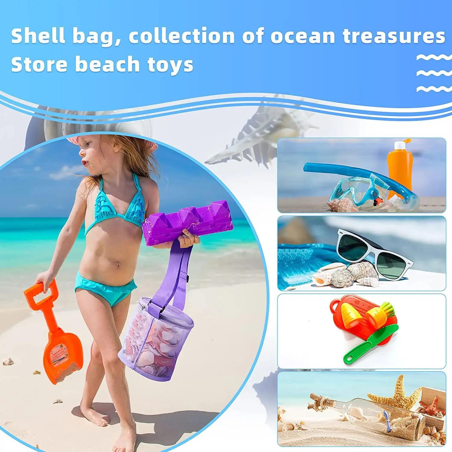 mesh shell storage bag beach three-dimensional circular sand bucket toy sorting and collection bag 250723