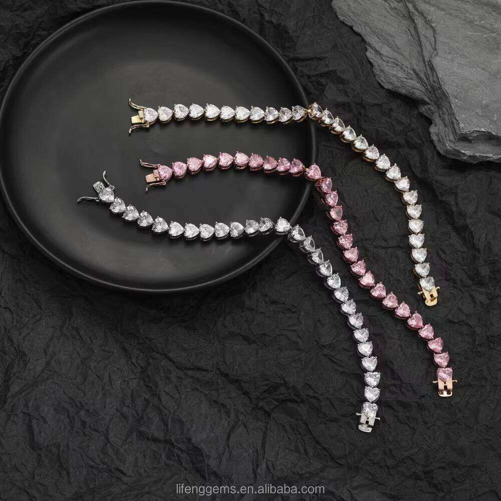 Custom Fine 6.5-9inches Heart Cut Moissanite Dia Women's Tennis Chain Bracelet Necklace Elegant Gold Sterling