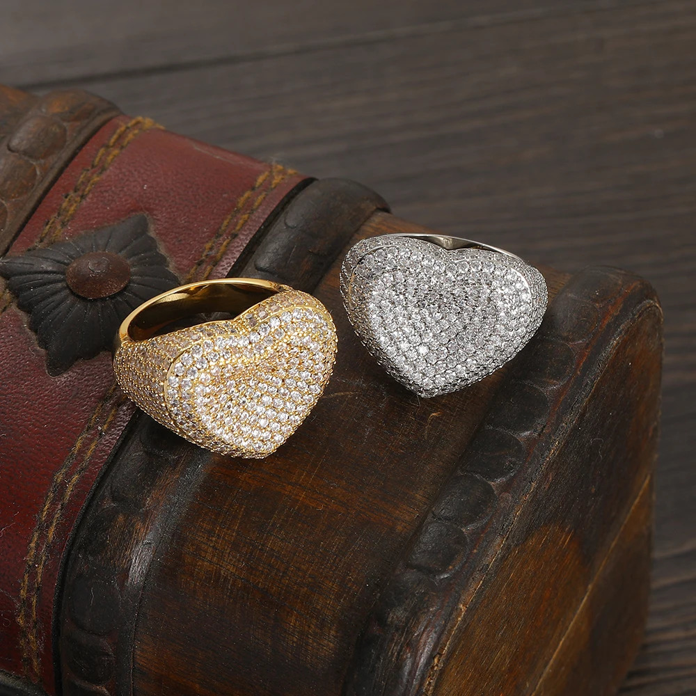 Bling Jewelry Women Heart Rings Micro Pave CZ Ring Men Hip Hop Jewelry For Gift R058 250723