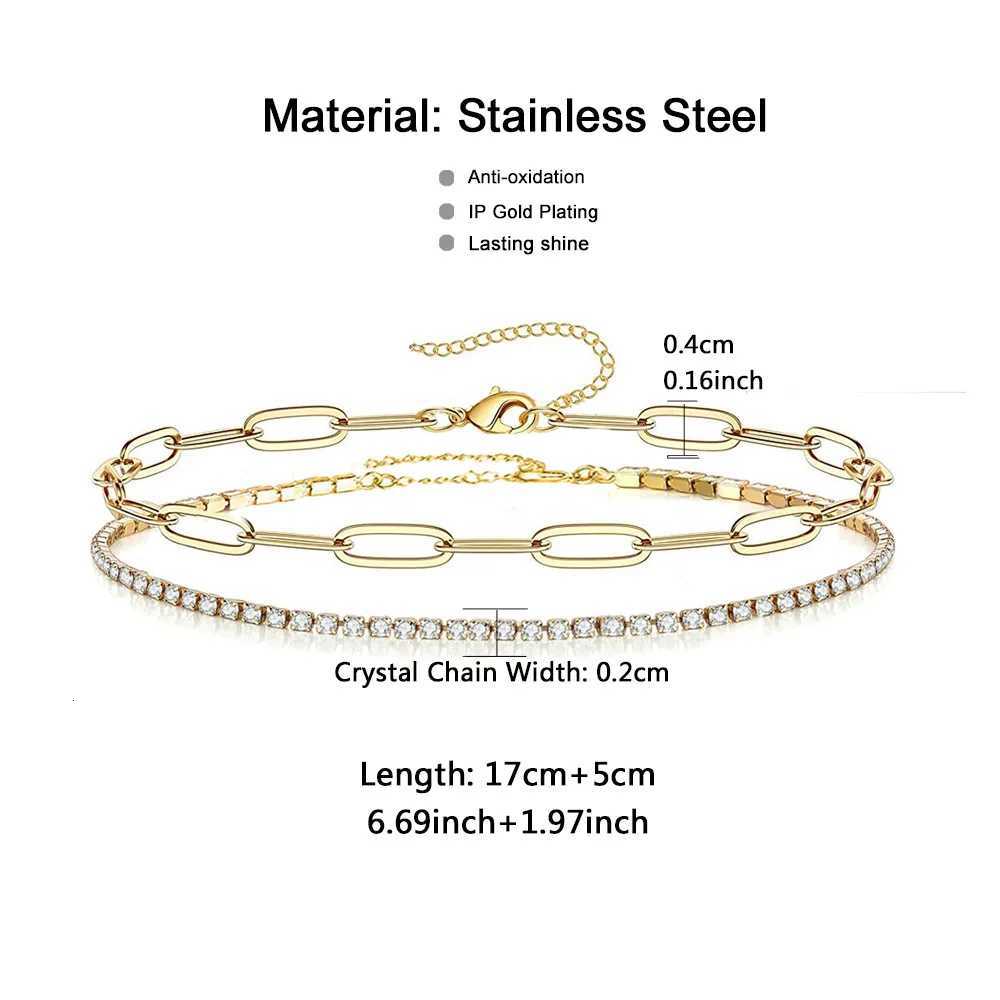 Dainty Gold Bracelets for Women Gold Color Stainless Steel Adjustable Layered Paperclip Tennis Chain Bracelet Cute Jewelry W250728