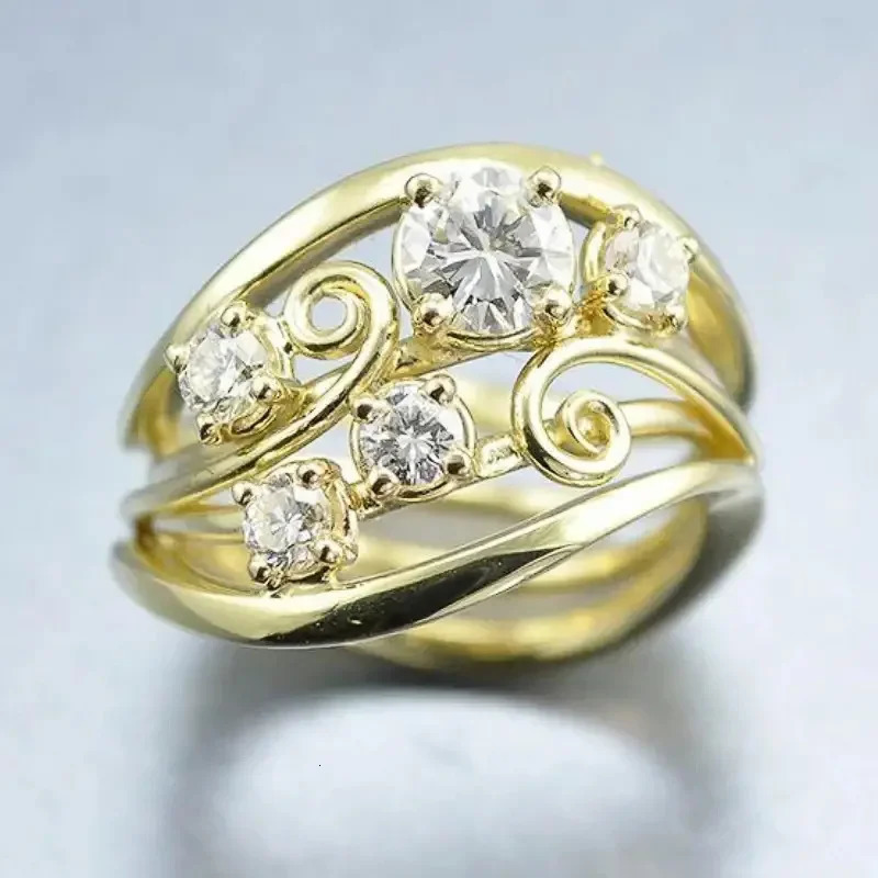 Gold Cube Zirconia Ring Bridal Wedding Fashion Ladies Beautiful Gifts Valentines Day Jewelry for Wife 250728