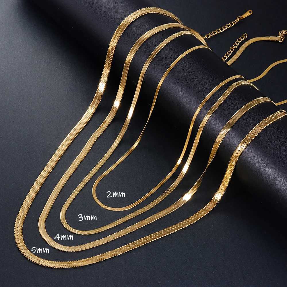 316L Gold Color Stainless Steel Snake Chain Necklace for Women Men Herringbone Choker Neck Chains 2024 Trend Jewelry Gift Hot XJ250708