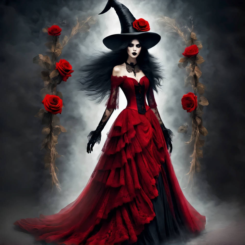 Red And Black Vampire Gothic Prom Dresses Ruffles Lace Appliques Tiered Long Special Occasion Wear Half Sleeves Vintage Special Occasion Gown Masquera