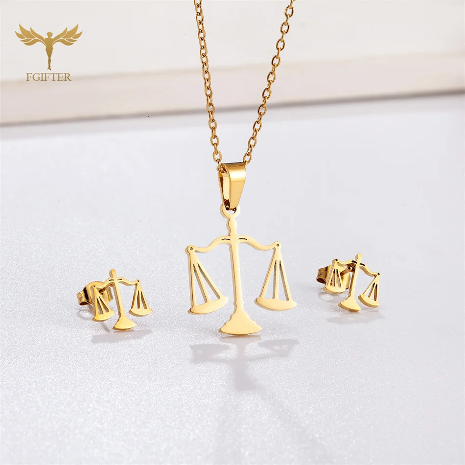 Scale Pendant Necklace Earring Set Stainless Steel Accessories Western Goddess of Justice Symbol Fairness Woman Jewelry 250715