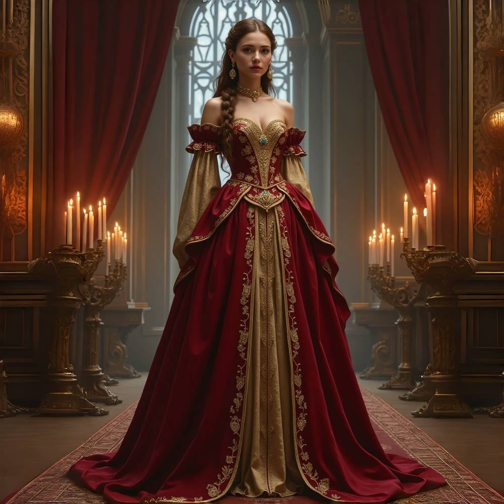 Fantasy Renaissance Prom Dresses Red And Gold Era Theme Luxurious Court Gown Elegance Vintage Victorian Evening Dress Masquerade Wear