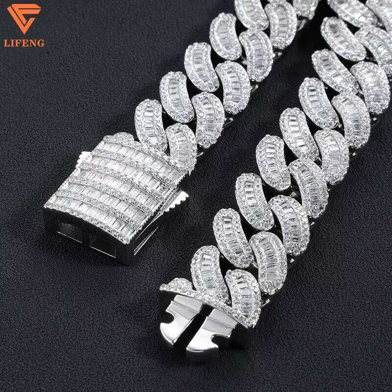 High Quality Women Trendy Accessories 10mm Simple Moissanite Sier Color Chain Fashion Cuban Bracelet Set