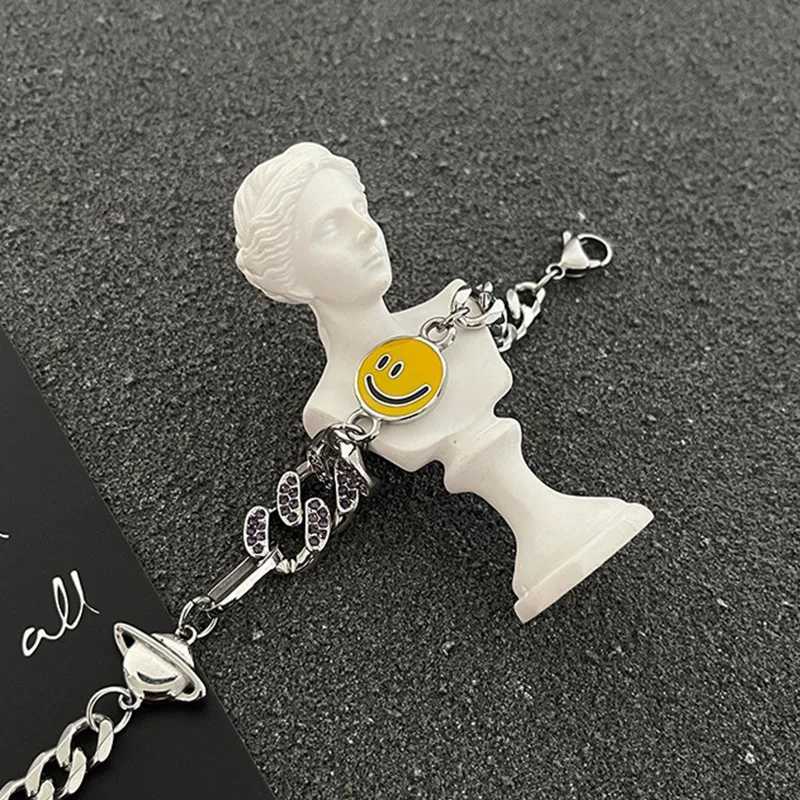 Retro Smile Face Cuban Link Chain Bracelet for Men Stainless Steel Punk Gothic Hip Hop Accessories Unisex Jewelry Trendy Gift W250728