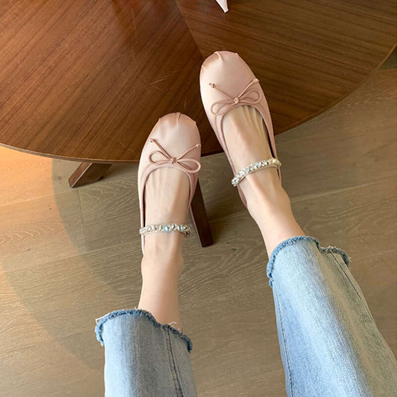 Designer Studiolee Fairy Style Rhinestone Strap French New Bowknot Single Round Toe Ballet Mary Jane Shoes