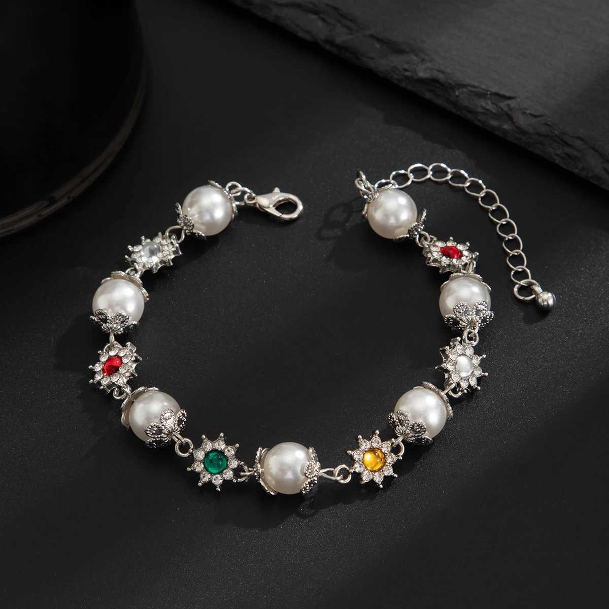 Lacteo Creative Shining Inlaid Rhinestones Imitation Pearl Bracelet for Men Fashion Statement Hand Bracelet Male Street Jewelry W250728