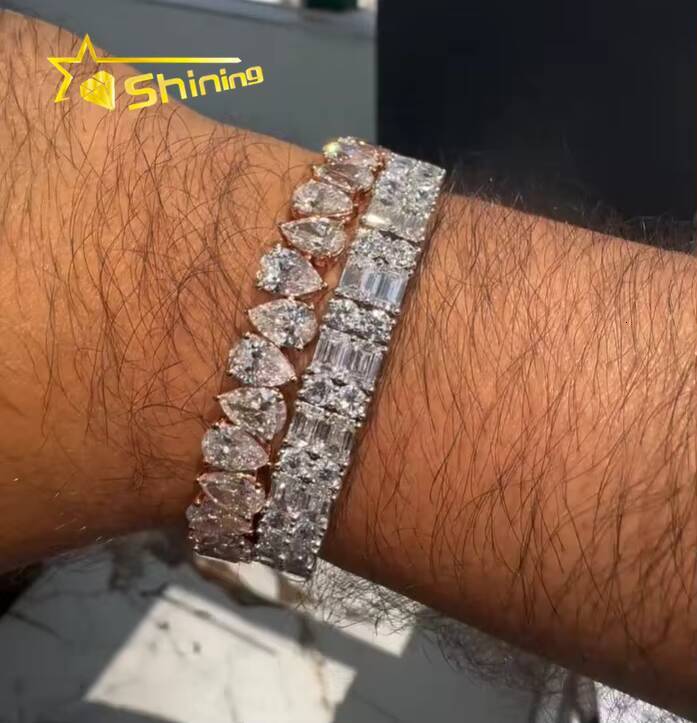 Fashion Jewelry Pear Shape High Quality D Color VVS Diamond Hip Hop 925 Silver Moissanite Bracelet